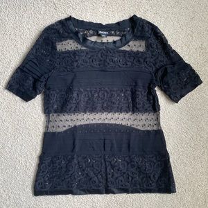 Donna Karan New York DKNY black lace top shirt